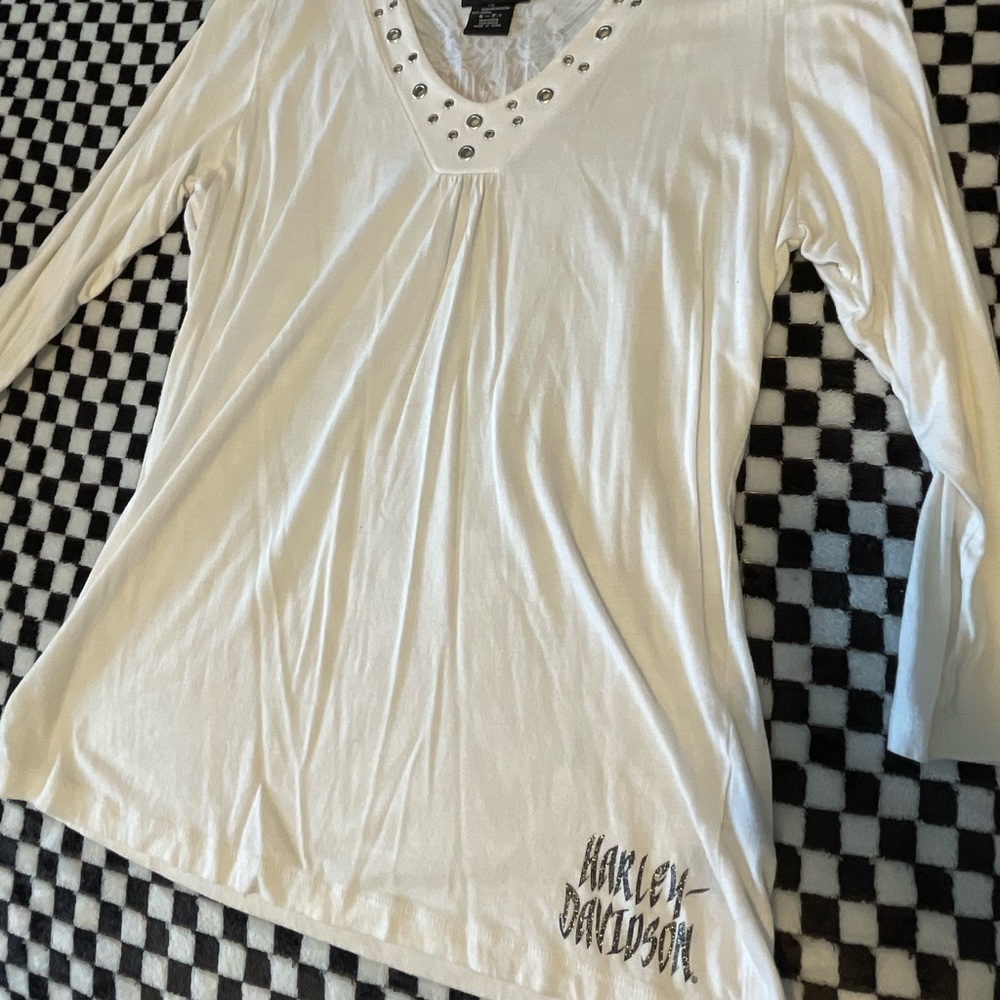 Harley Davidson quarter sleeve top with cute glitter font and metal details